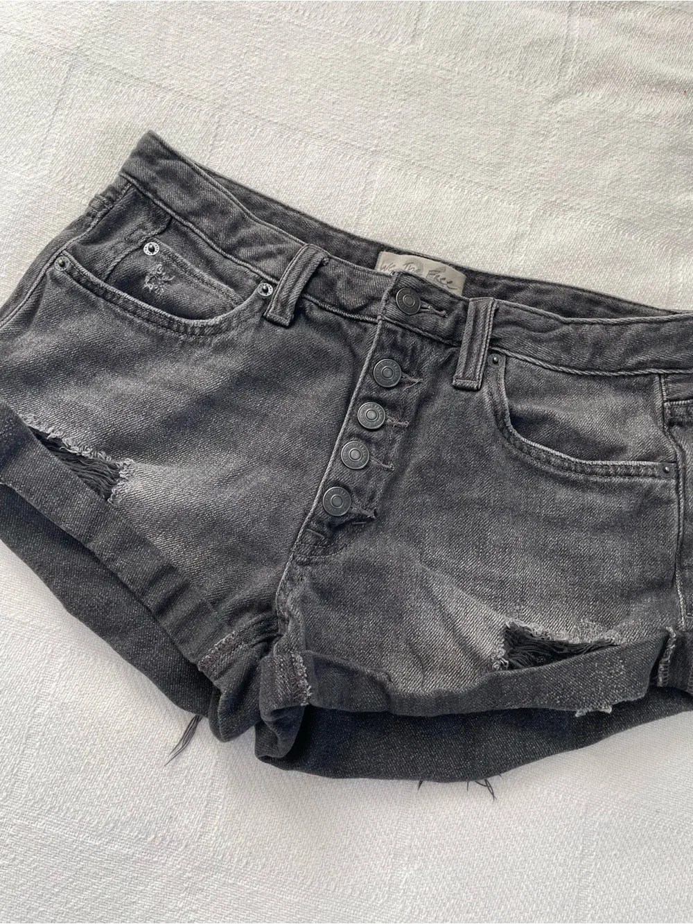 Free People Faded Black Distressed Denim Shorts